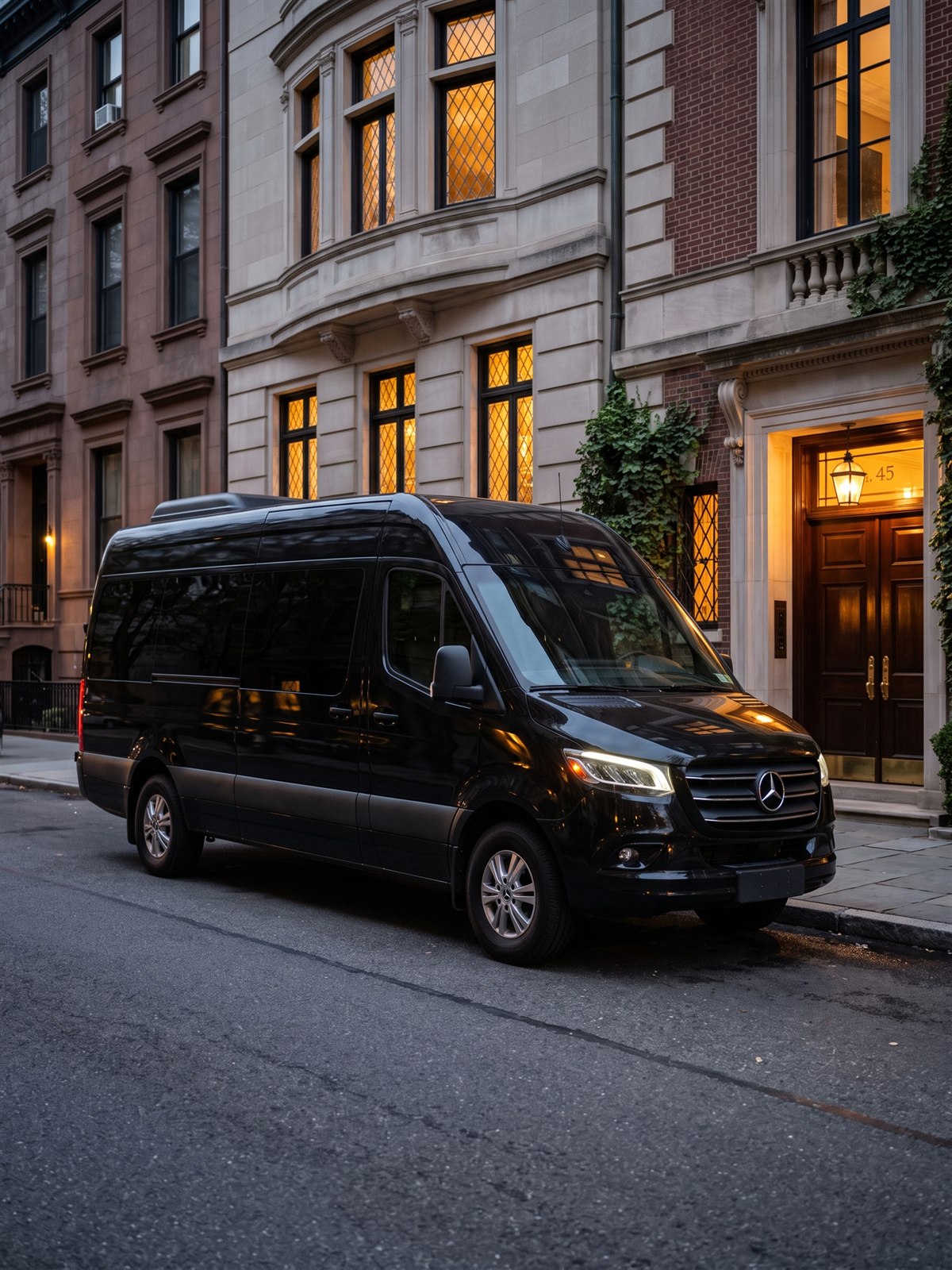 UN General Assembly transportation NYC with a black luxury passenger van at a private Manhattan group arrival